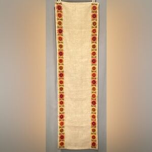 Vintage Kilim Floral Embroidered Table Runner - Cream, Red, Orange, Yellow